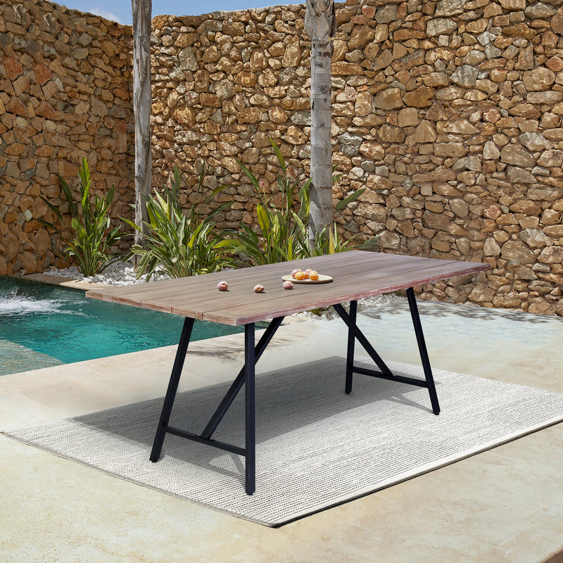 Koala Outdoor Patio Light Eucalyptus Wood and Metal Rectangle Dining Table By Armen Living | Outdoor Tables | Modishstore
