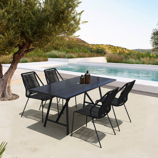 Koala and Clip 5 Piece Dining Set in Dark Eucalyptus Wood and Metal with Black Rope  By Armen Living | Outdoor Dining Sets | Modishstore