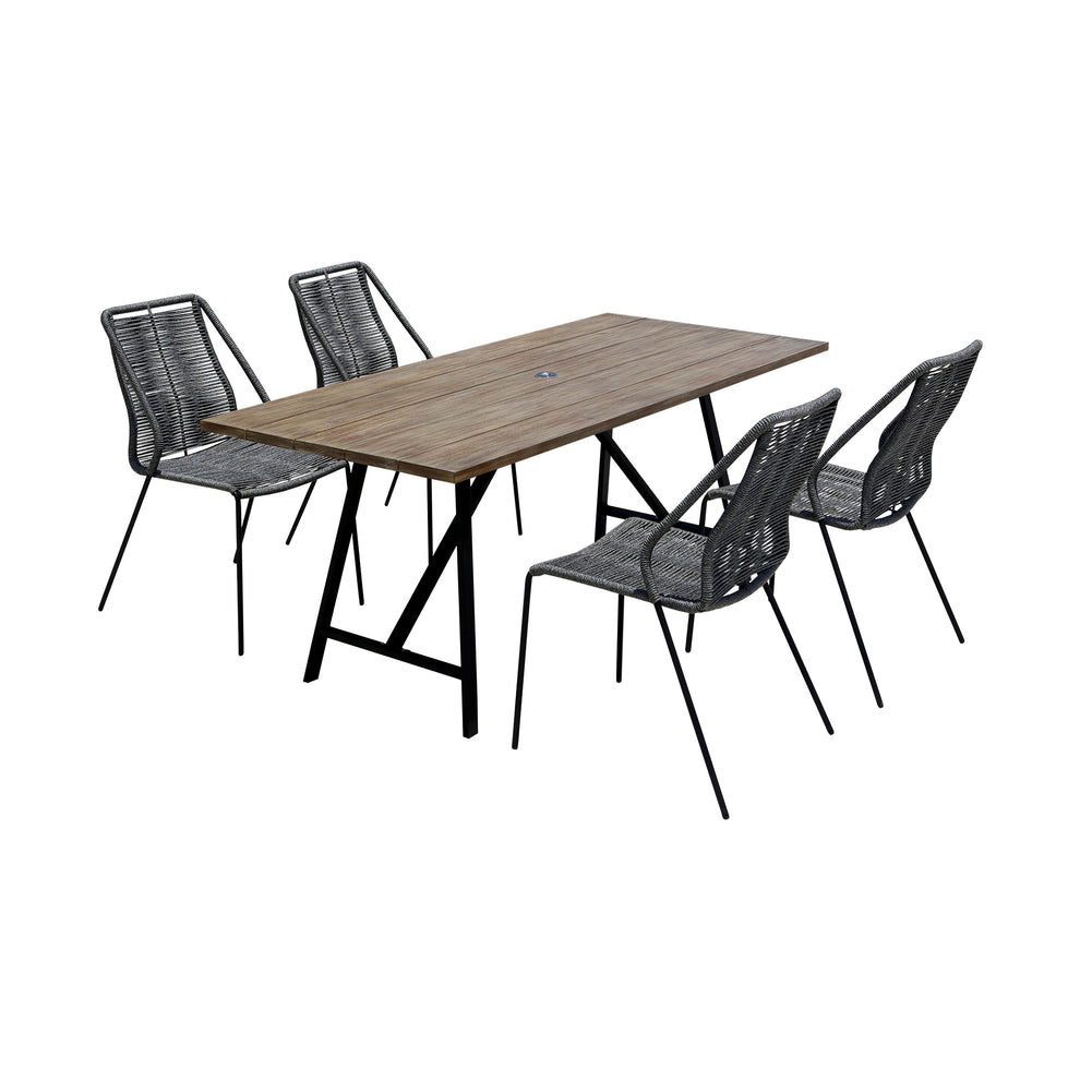 Koala and Clip 5 Piece Dining Set in Light Eucalyptus Wood and Metal with Grey Rope  By Armen Living | Outdoor Dining Sets | Modishstore - 2