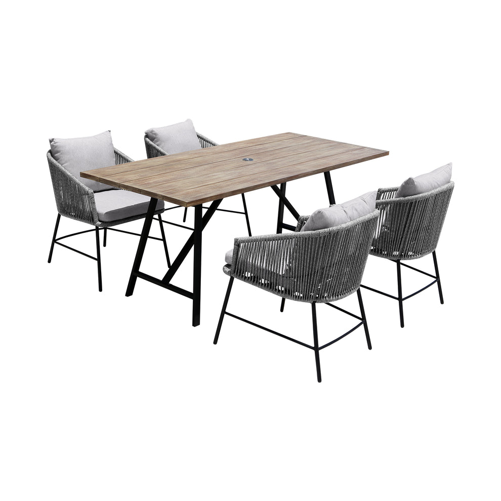 Koala and Calica 5 Piece Dining Set in Light Eucalyptus and Metal with Grey Rope By Armen Living | Outdoor Dining Sets | Modishstore - 2