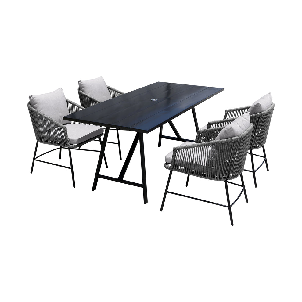 Koala and Calica 5 Piece Dining Set in Dark Eucalyptus and Metal with Grey Rope By Armen Living | Outdoor Dining Sets | Modishstore - 2