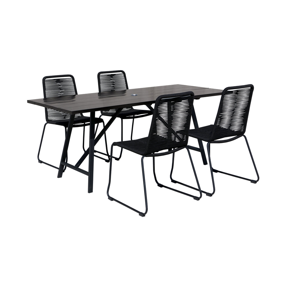 Koala and Shasta 5 Piece Dining Set in Dark Eucalyptus and Metal with Black Rope By Armen Living | Outdoor Dining Sets | Modishstore - 2