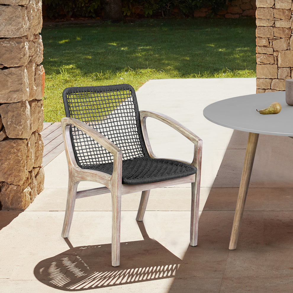 Brighton Outdoor Patio Dining Chair in Dark Eucalyptus Wood and Grey Rope By Armen Living | Outdoor Chairs | Modishstore - 12