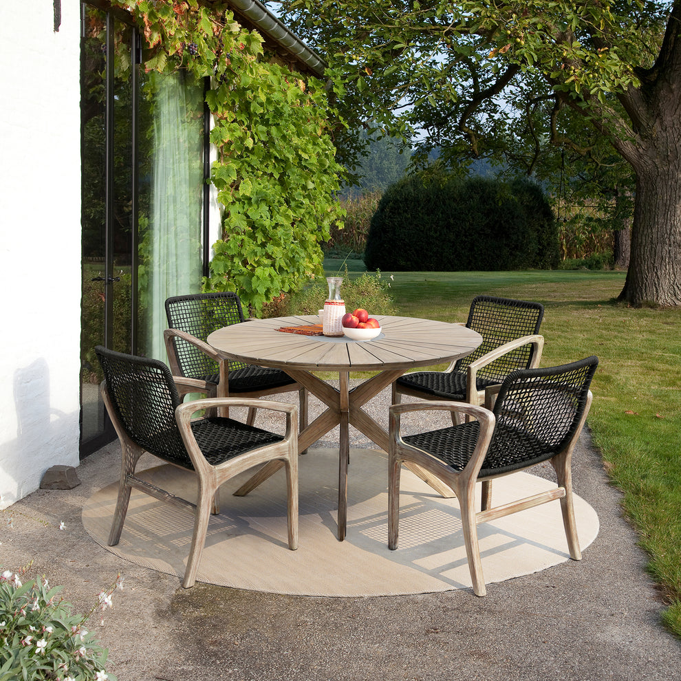 Sachi and Brighton 5 Piece Dining Set in Light Eucalyptus Wood with Charcoal Rope  By Armen Living | Outdoor Dining Sets | Modishstore