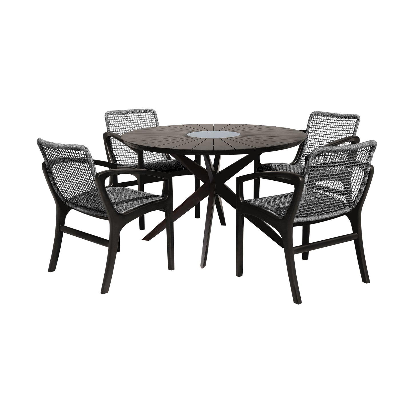Sachi and Brighton 5 Piece Dining Set in Light Eucalyptus Wood with Charcoal Rope  By Armen Living | Outdoor Dining Sets | Modishstore - 12