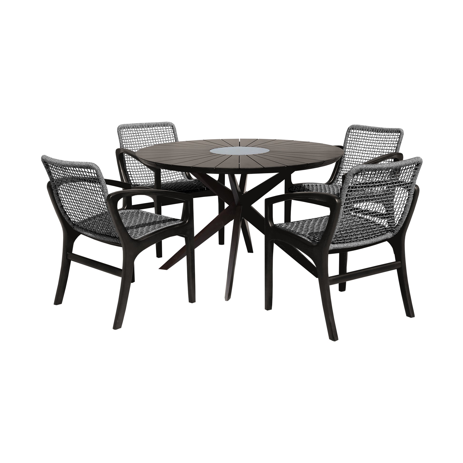 Sachi and Brighton 5 Piece Dining Set in Light Eucalyptus Wood with Charcoal Rope  By Armen Living | Outdoor Dining Sets | Modishstore - 12