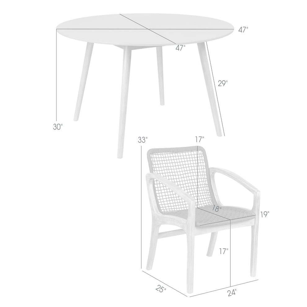 Sachi and Brighton 5 Piece Dining Set in Light Eucalyptus Wood with Charcoal Rope  By Armen Living | Outdoor Dining Sets | Modishstore - 19