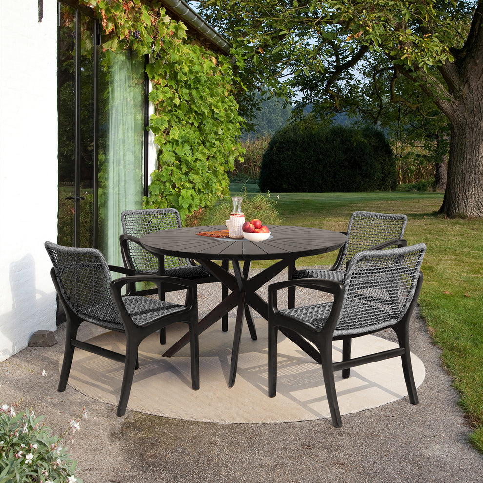 Sachi and Brighton 5 Piece Dining Set in Light Eucalyptus Wood with Charcoal Rope  By Armen Living | Outdoor Dining Sets | Modishstore - 11