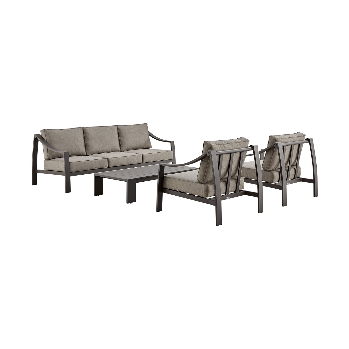 Mongo 4 Piece Outdoor Patio Furniture Set in Dark Brown Aluminum with Cushions By Armen Living | Outdoor Dining Sets | Modishstore - 2