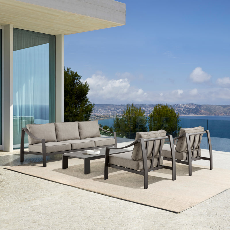 Mongo 4 Piece Outdoor Patio Furniture Set in Dark Brown Aluminum with Cushions By Armen Living | Outdoor Dining Sets | Modishstore