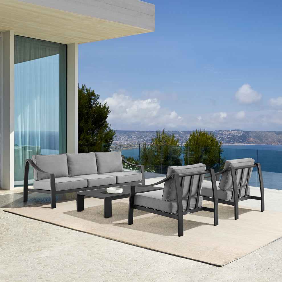 Mongo 4 Piece Outdoor Patio Furniture Set in Dark Brown Aluminum with Cushions By Armen Living | Outdoor Dining Sets | Modishstore - 11