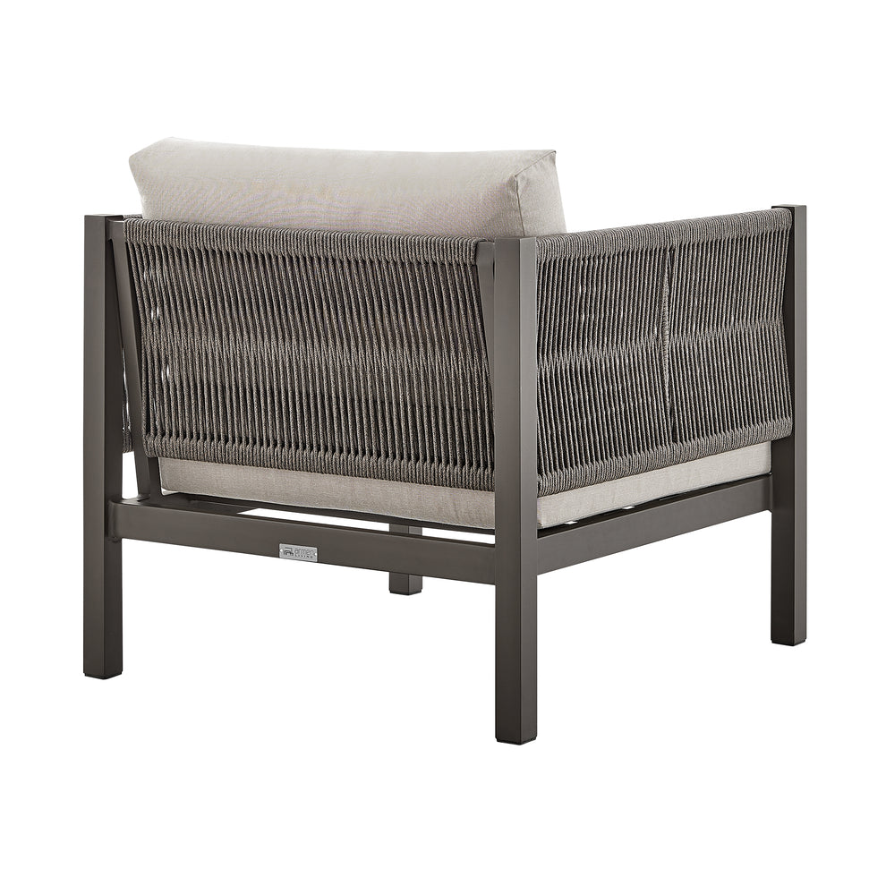 Cuffay 4 Piece Outdoor Patio Furniture Set in Brown Aluminum and Rope with Cushions By Armen Living | Outdoor Dining Sets | Modishstore - 7
