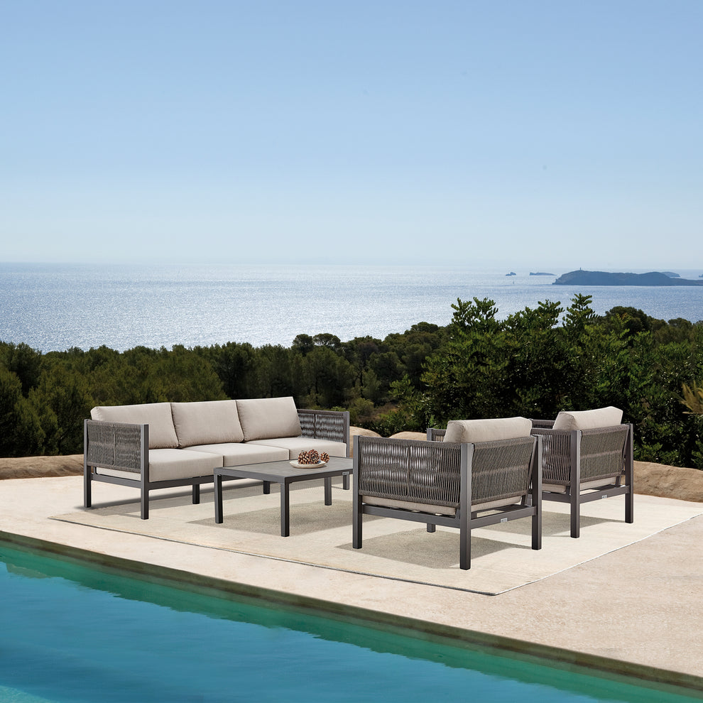 Cuffay 4 Piece Outdoor Patio Furniture Set in Brown Aluminum and Rope with Cushions By Armen Living | Outdoor Dining Sets | Modishstore