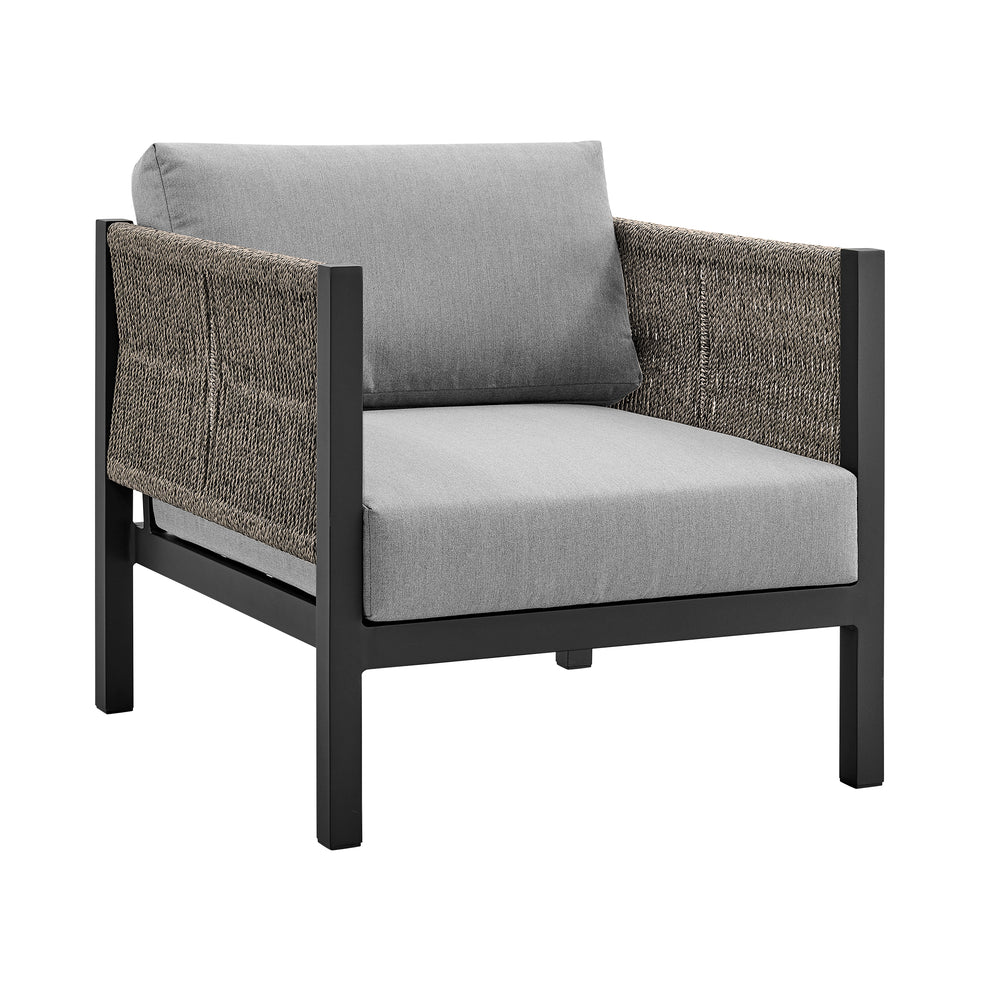 Cuffay 4 Piece Outdoor Patio Furniture Set in Brown Aluminum and Rope with Cushions By Armen Living | Outdoor Dining Sets | Modishstore - 16