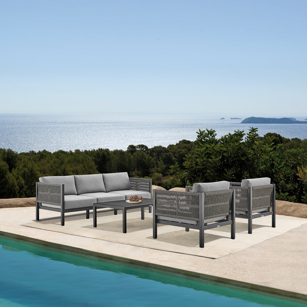 Cuffay 4 Piece Outdoor Patio Furniture Set in Brown Aluminum and Rope with Cushions By Armen Living | Outdoor Dining Sets | Modishstore - 11