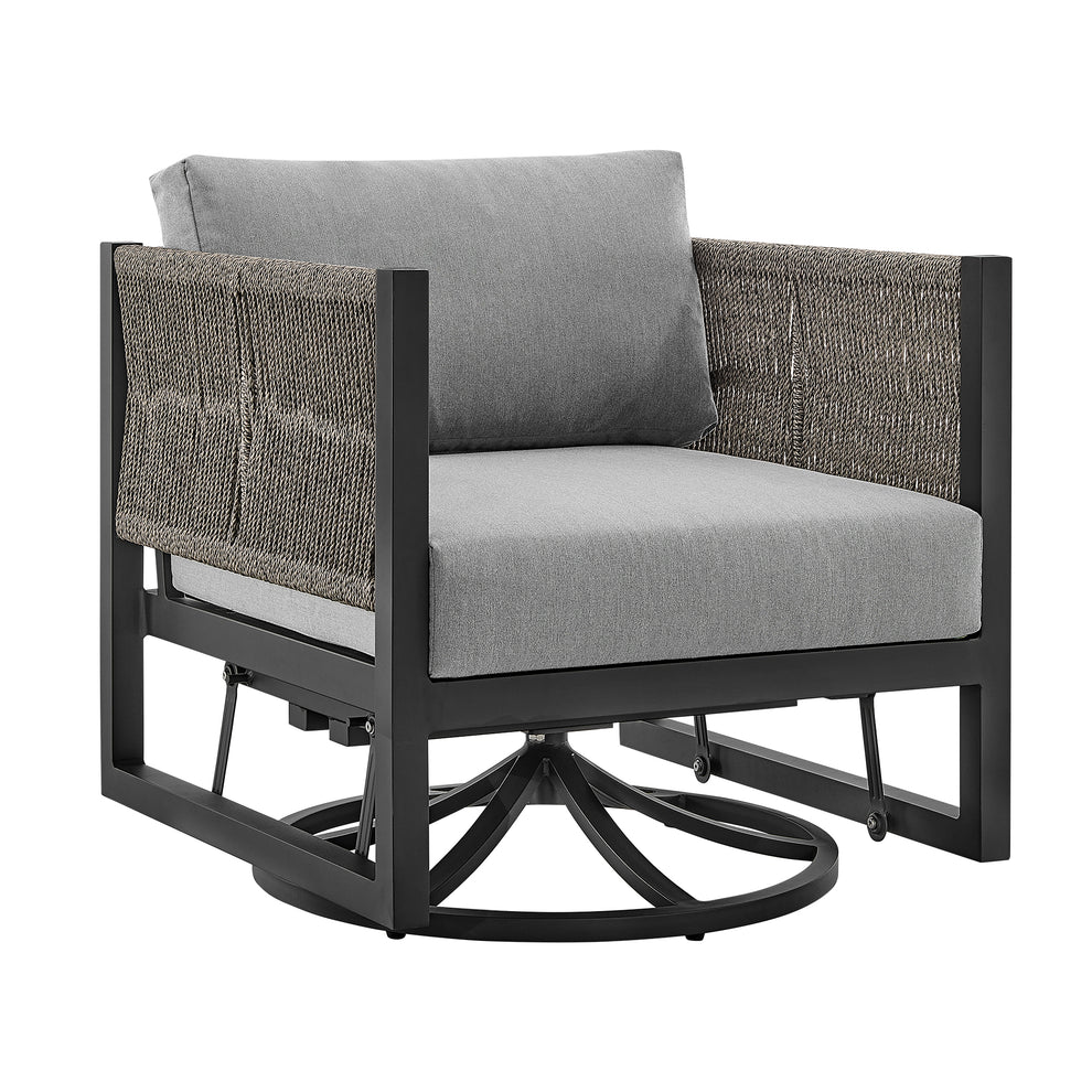 Cuffay Outdoor Patio Swivel Glider Lounge Chair in Black Aluminum with Grey Cushions By Armen Living | Outdoor Chairs | Modishstore - 2