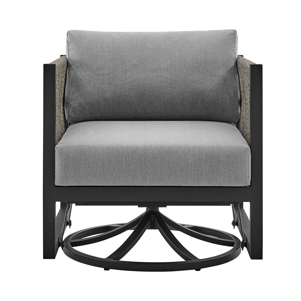 Cuffay Outdoor Patio Swivel Glider Lounge Chair in Black Aluminum with Grey Cushions By Armen Living | Outdoor Chairs | Modishstore - 3