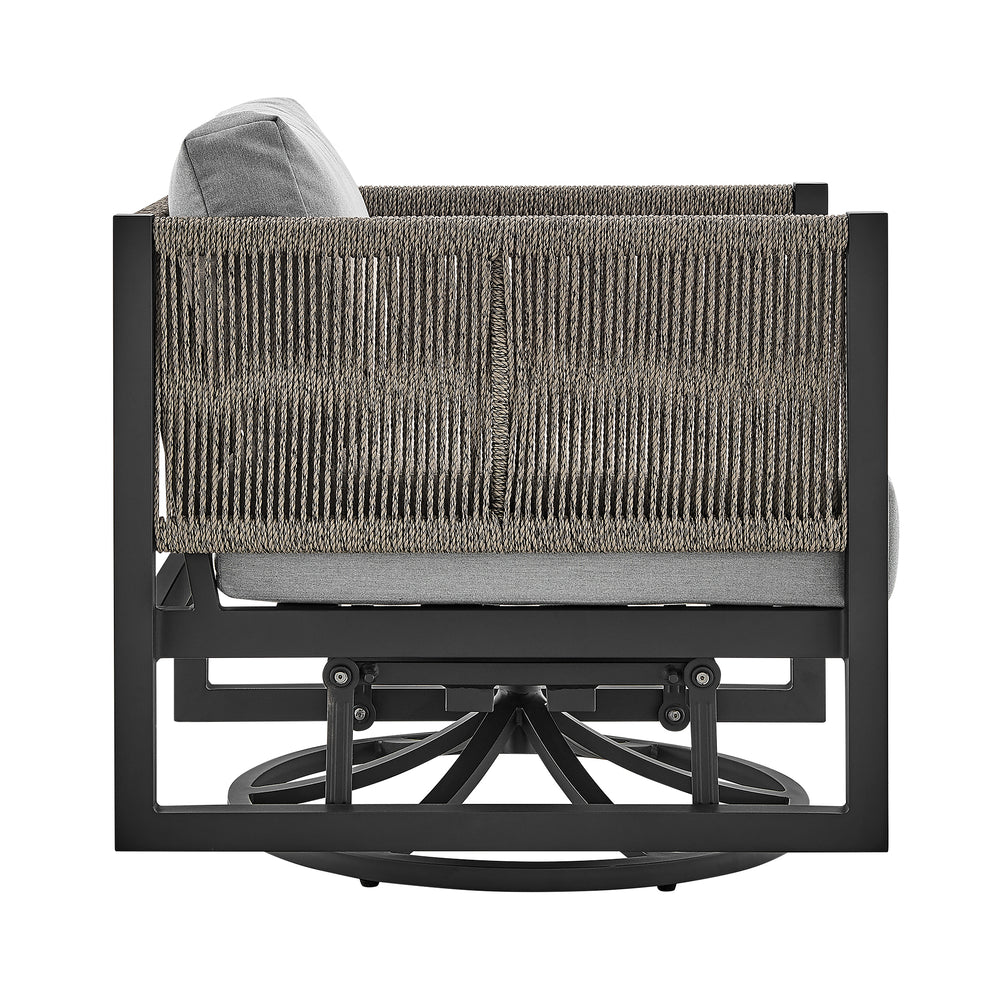 Cuffay Outdoor Patio Swivel Glider Lounge Chair in Black Aluminum with Grey Cushions By Armen Living | Outdoor Chairs | Modishstore - 4