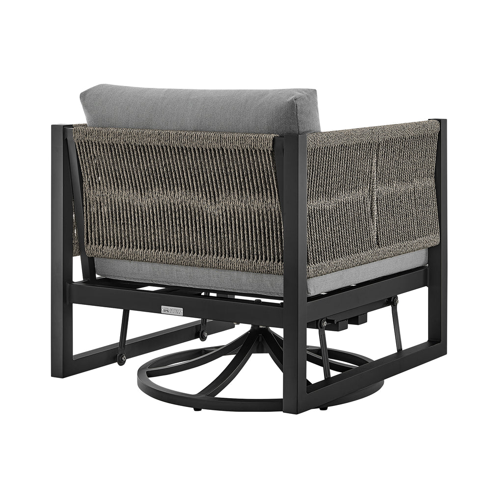 Cuffay Outdoor Patio Swivel Glider Lounge Chair in Black Aluminum with Grey Cushions By Armen Living | Outdoor Chairs | Modishstore - 5