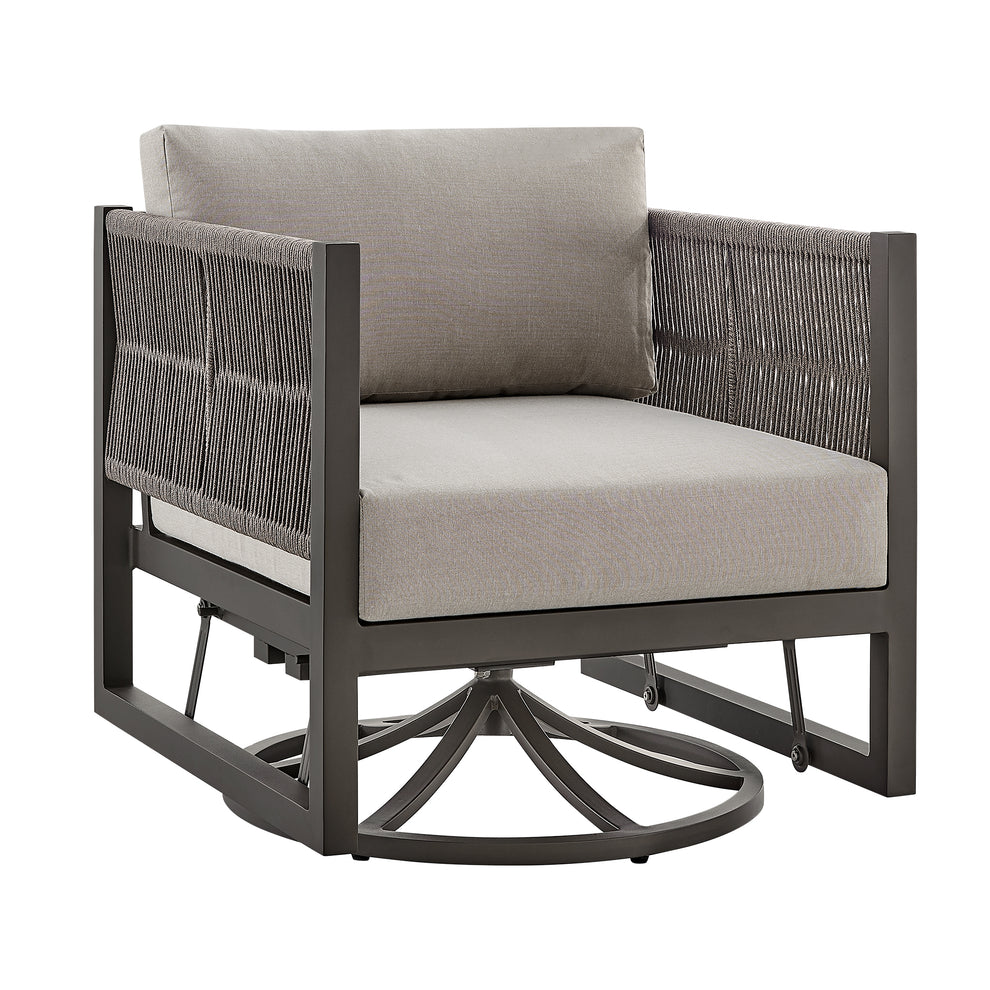 Cuffay Outdoor Patio Swivel Glider Lounge Chair in Black Aluminum with Grey Cushions By Armen Living | Outdoor Chairs | Modishstore - 12