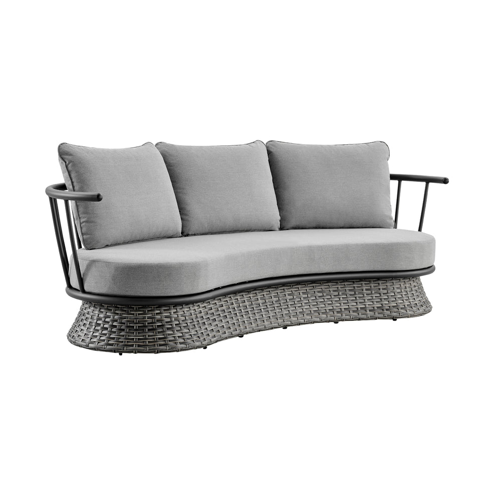 Monk 4 Piece Outdoor Patio Furniture Set in Black Aluminum and Grey Wicker with Grey Cushions By Armen Living | Outdoor Dining Sets | Modishstore - 3