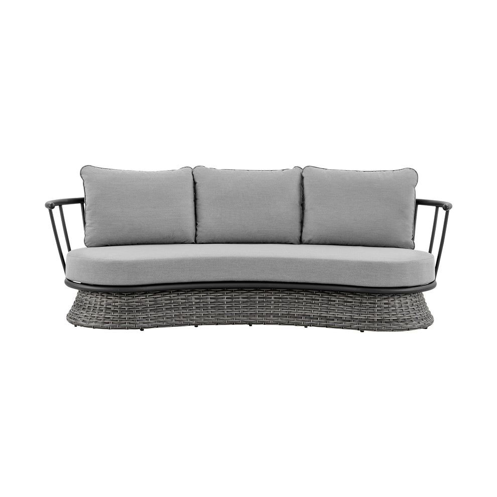 Monk 4 Piece Outdoor Patio Furniture Set in Black Aluminum and Grey Wicker with Grey Cushions By Armen Living | Outdoor Dining Sets | Modishstore - 4