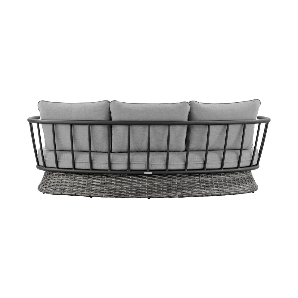 Monk 4 Piece Outdoor Patio Furniture Set in Black Aluminum and Grey Wicker with Grey Cushions By Armen Living | Outdoor Dining Sets | Modishstore - 5