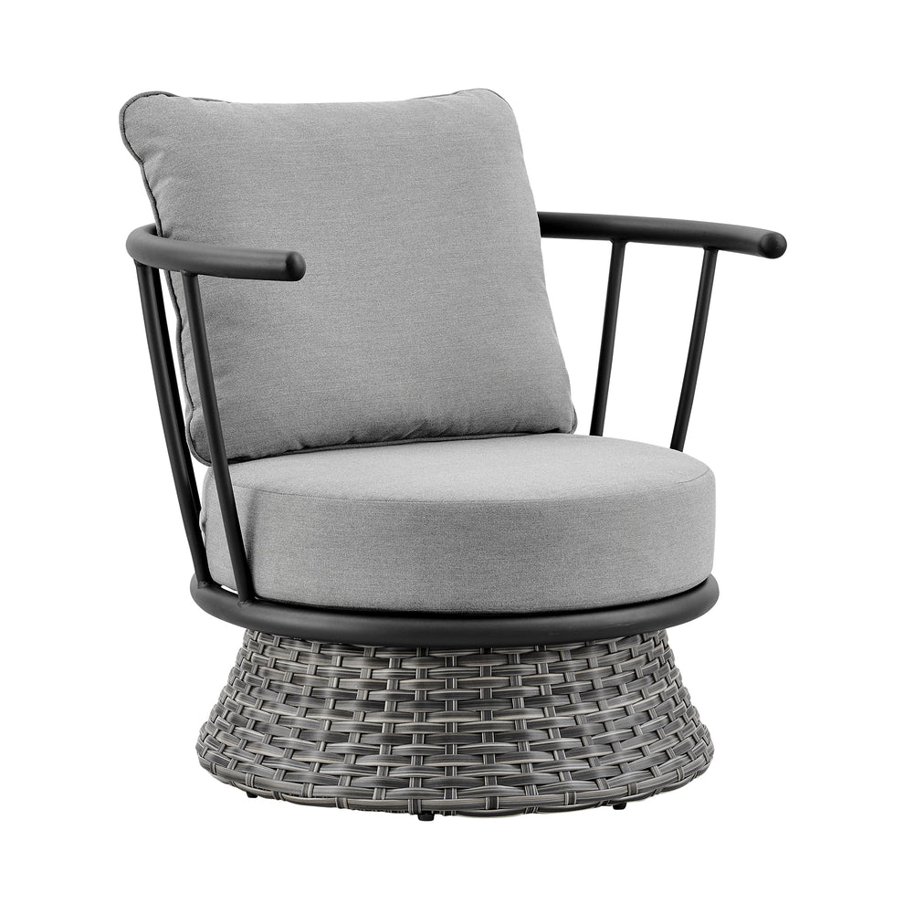 Monk 4 Piece Outdoor Patio Furniture Set in Black Aluminum and Grey Wicker with Grey Cushions By Armen Living | Outdoor Dining Sets | Modishstore - 6