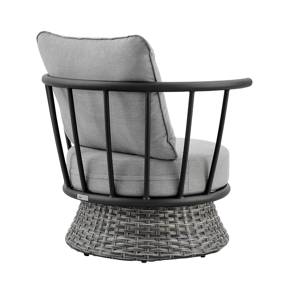 Monk 4 Piece Outdoor Patio Furniture Set in Black Aluminum and Grey Wicker with Grey Cushions By Armen Living | Outdoor Dining Sets | Modishstore - 7