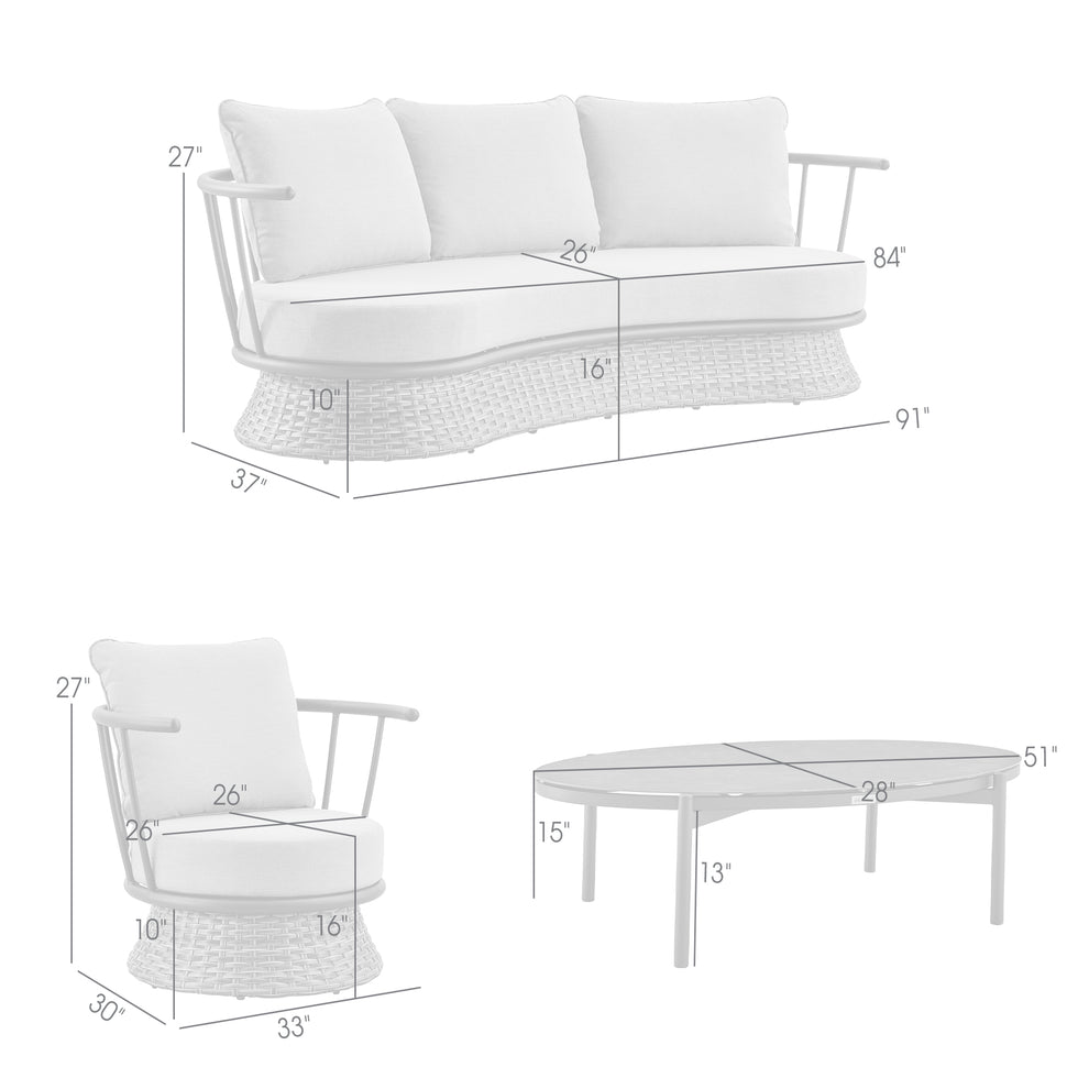 Monk 4 Piece Outdoor Patio Furniture Set in Black Aluminum and Grey Wicker with Grey Cushions By Armen Living | Outdoor Dining Sets | Modishstore - 9