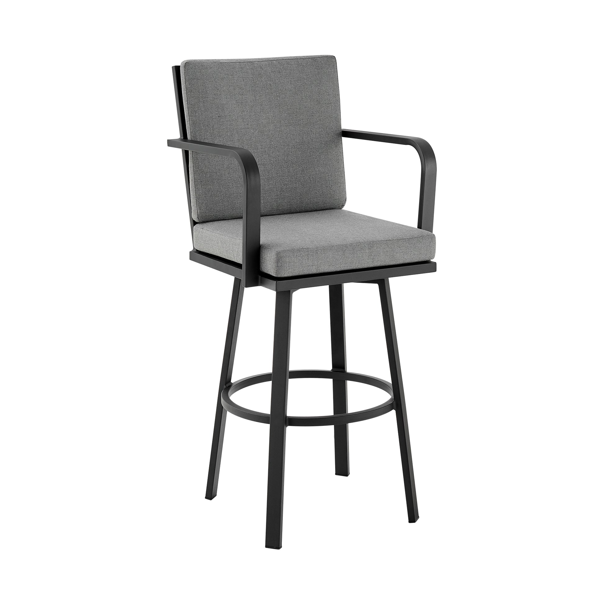 Don 30" Outdoor Patio Bar Stool in Black Aluminum with Grey Cushions  By Armen Living | Bar Stools | Modishstore - 2