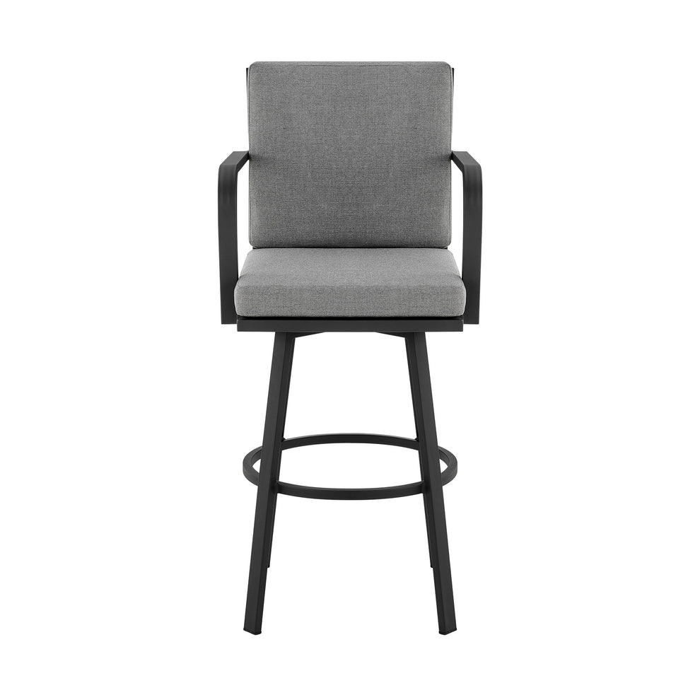 Don 30" Outdoor Patio Bar Stool in Black Aluminum with Grey Cushions  By Armen Living | Bar Stools | Modishstore - 3