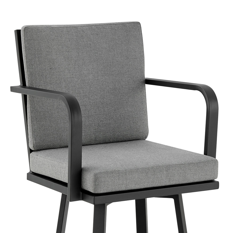 Don 30" Outdoor Patio Bar Stool in Black Aluminum with Grey Cushions  By Armen Living | Bar Stools | Modishstore - 7