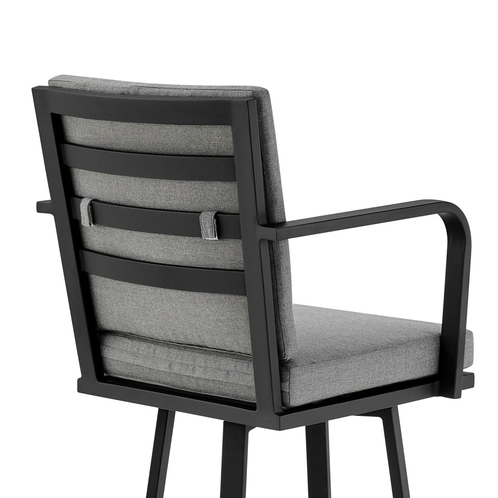 Don 30" Outdoor Patio Bar Stool in Black Aluminum with Grey Cushions  By Armen Living | Bar Stools | Modishstore - 10
