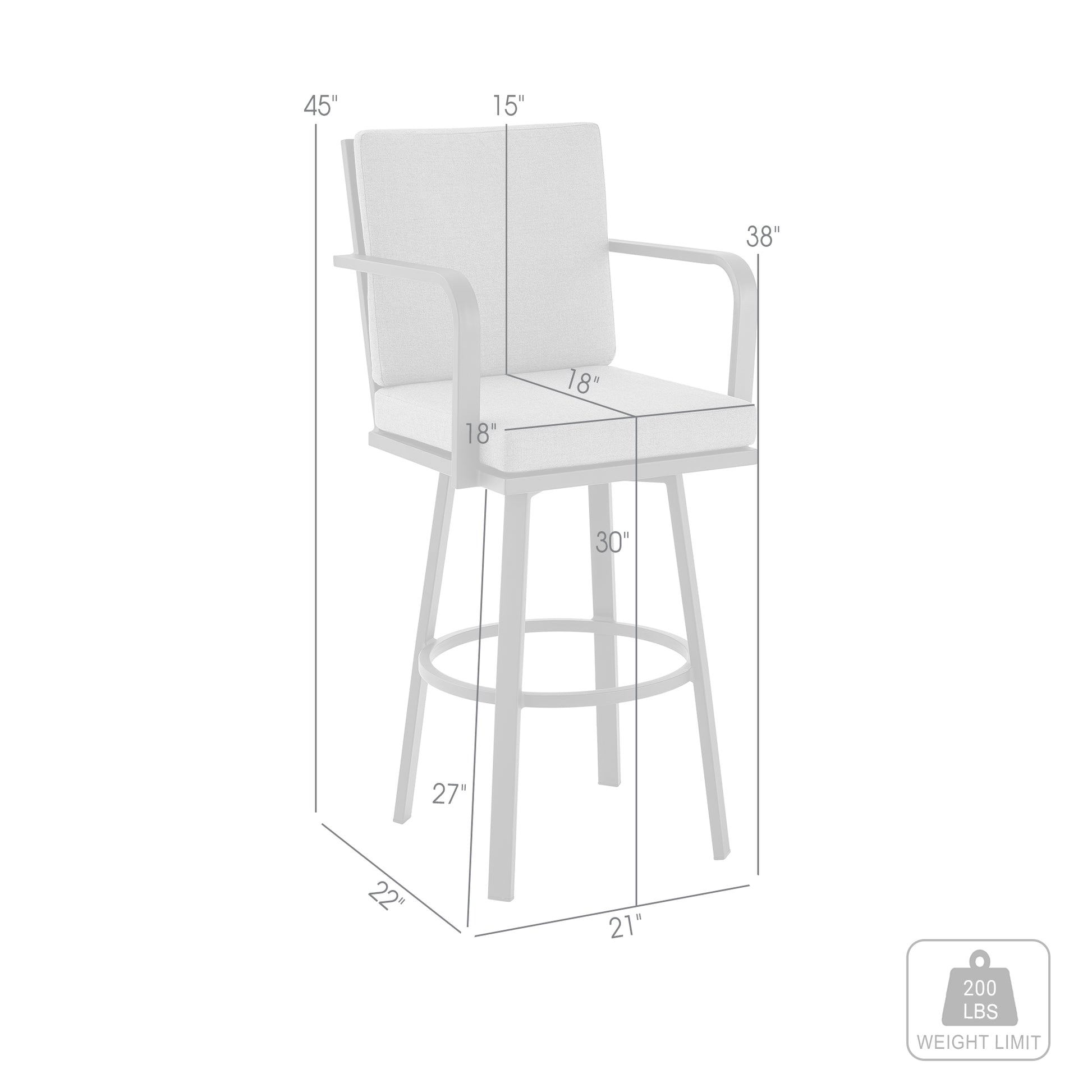 Don 30" Outdoor Patio Bar Stool in Black Aluminum with Grey Cushions  By Armen Living | Bar Stools | Modishstore - 9