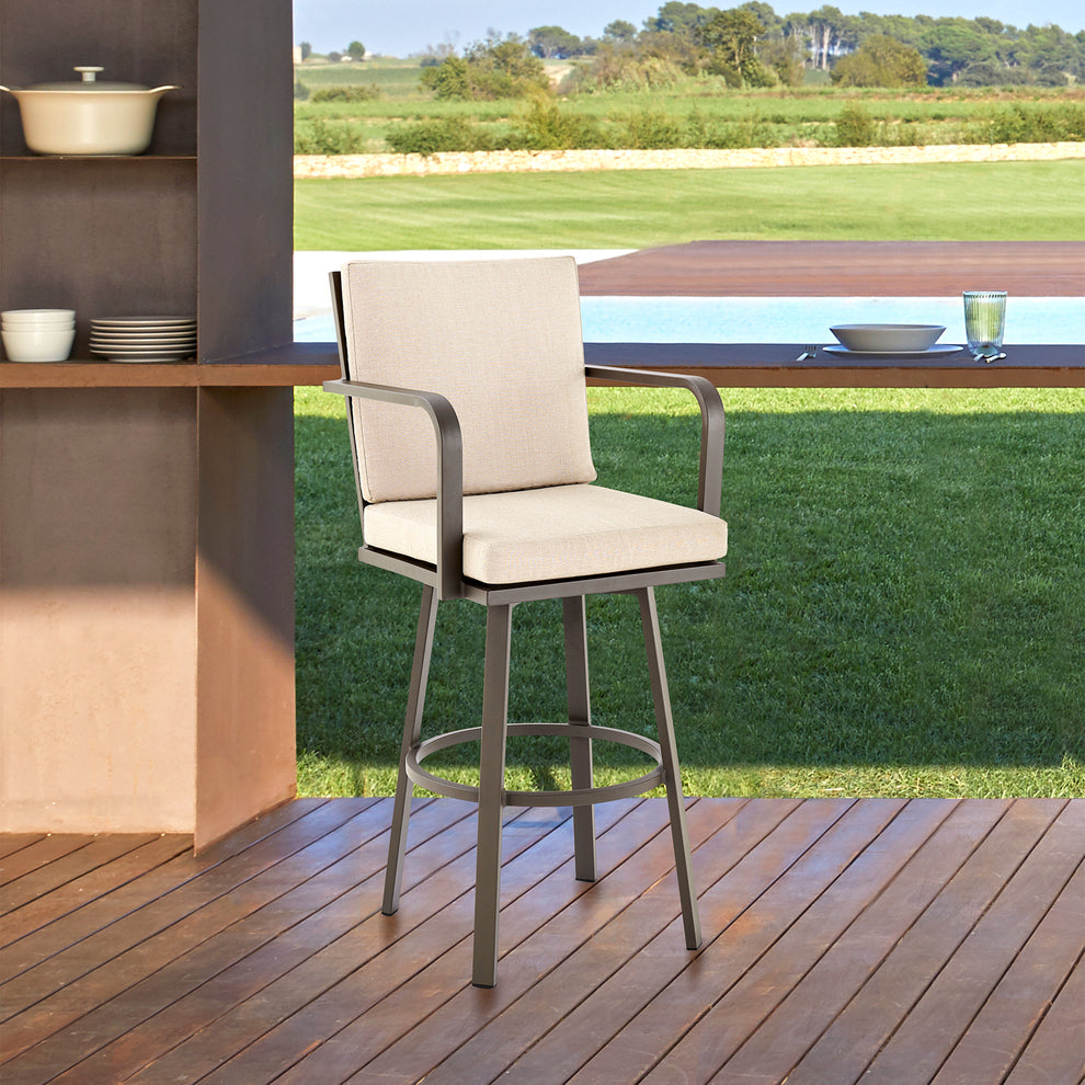 Don 30" Outdoor Patio Bar Stool in Black Aluminum with Grey Cushions  By Armen Living | Bar Stools | Modishstore - 11