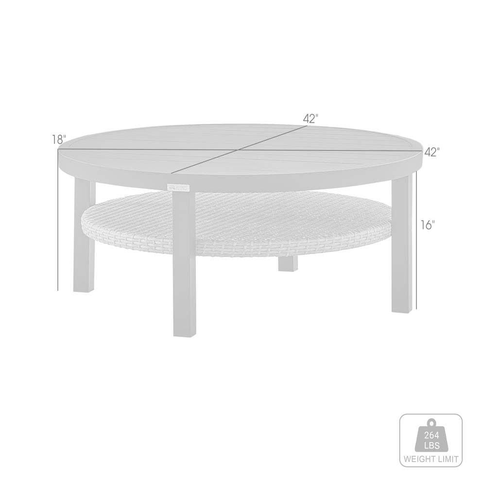 Aileen Outdoor Patio Round Coffee Table in Black Aluminum with Grey Wicker Shelf By Armen Living | Outdoor Tables | Modishstore - 6