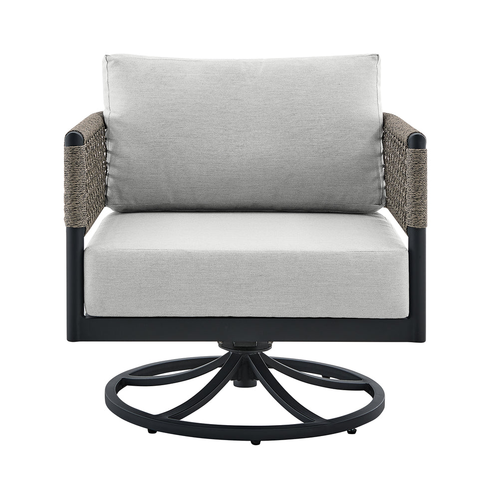 Felicia Outdoor Patio Swivel Rocking Chair in Black Aluminum and Grey Rope with Cushions By Armen Living | Outdoor Chairs | Modishstore - 3