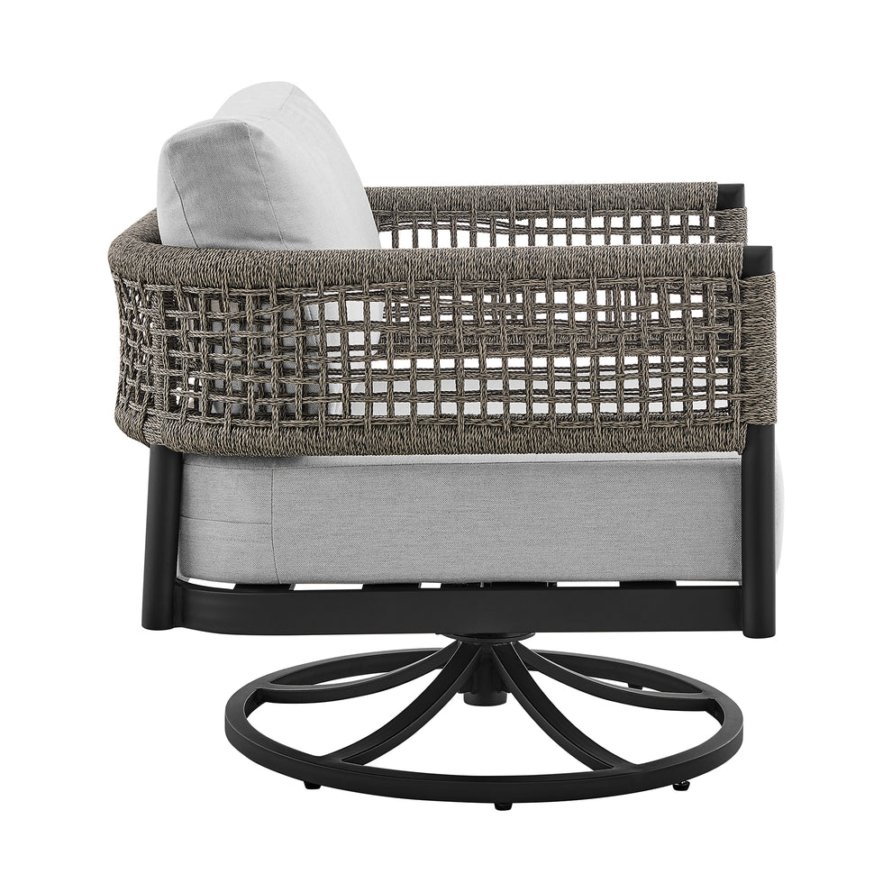 Felicia Outdoor Patio Swivel Rocking Chair in Black Aluminum and Grey Rope with Cushions By Armen Living | Outdoor Chairs | Modishstore - 4