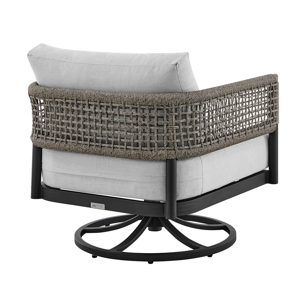 Felicia Outdoor Patio Swivel Rocking Chair in Black Aluminum and Grey Rope with Cushions By Armen Living | Outdoor Chairs | Modishstore - 5