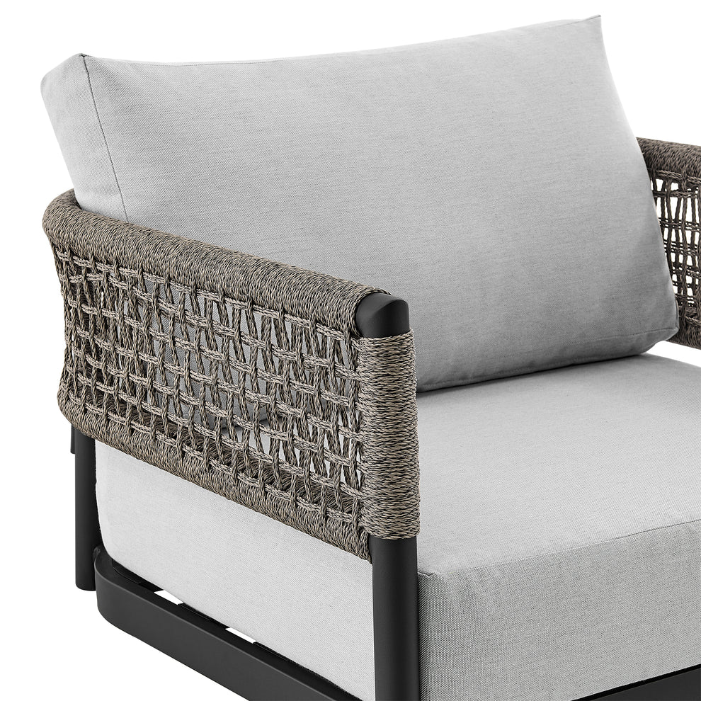 Felicia Outdoor Patio Swivel Rocking Chair in Black Aluminum and Grey Rope with Cushions By Armen Living | Outdoor Chairs | Modishstore - 6