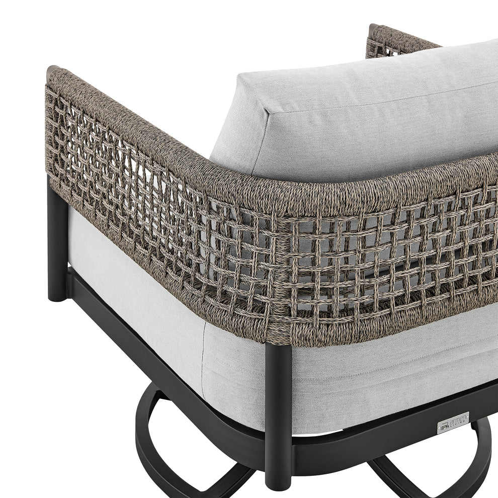 Felicia Outdoor Patio Swivel Rocking Chair in Black Aluminum and Grey Rope with Cushions By Armen Living | Outdoor Chairs | Modishstore - 7