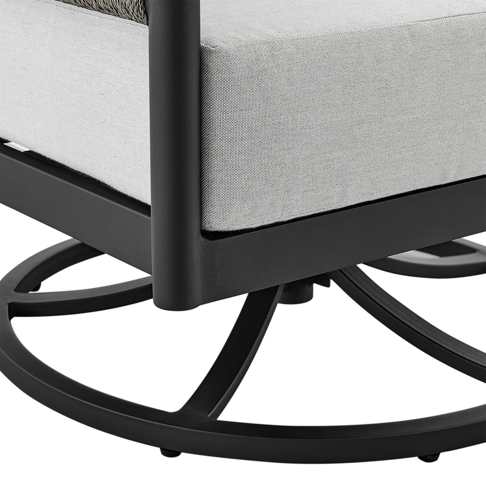 Felicia Outdoor Patio Swivel Rocking Chair in Black Aluminum and Grey Rope with Cushions By Armen Living | Outdoor Chairs | Modishstore - 10