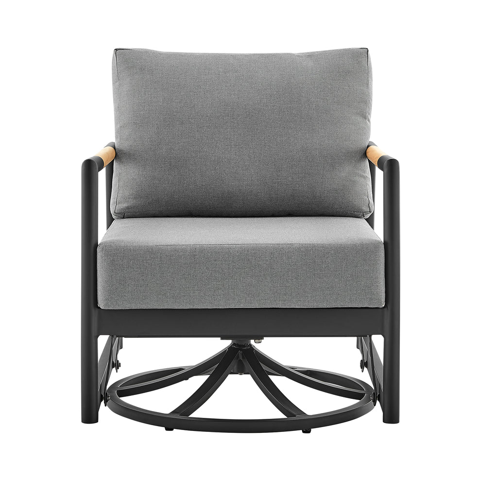 Royal Outdoor Patio Swivel Glider Lounge Chair in Black Aluminum and Teak Wood with Cushions By Armen Living | Outdoor Chairs | Modishstore - 3
