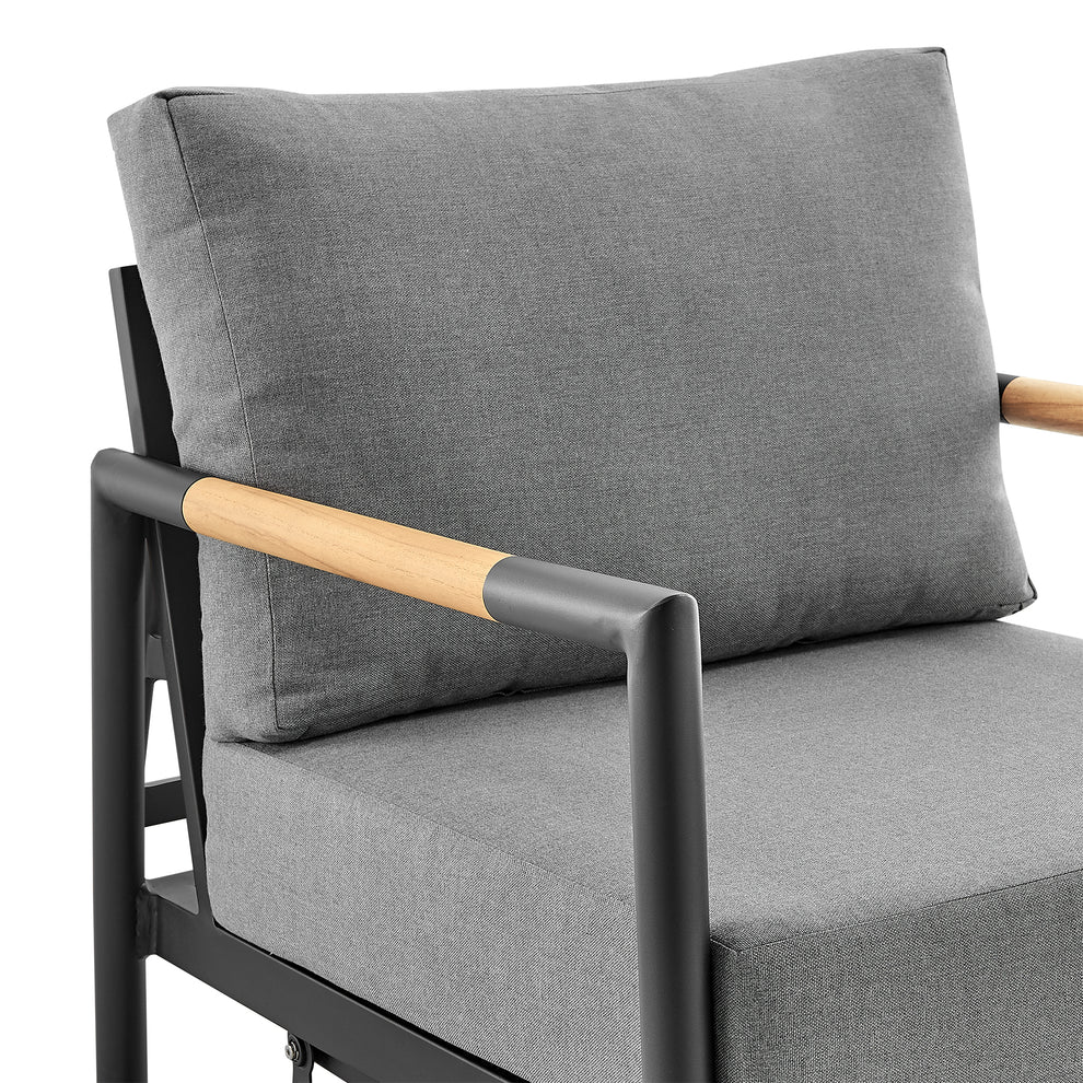 Royal Outdoor Patio Swivel Glider Lounge Chair in Black Aluminum and Teak Wood with Cushions By Armen Living | Outdoor Chairs | Modishstore - 6