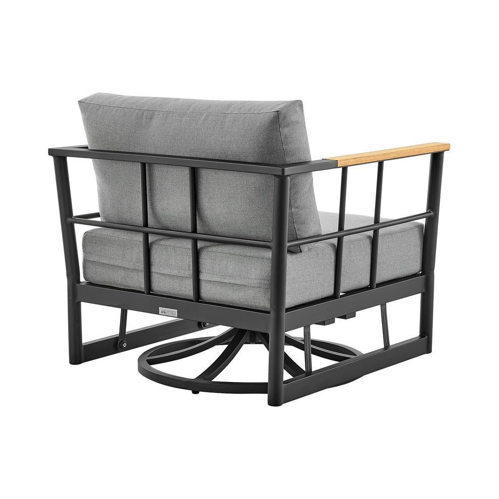 Shari Outdoor Patio Swivel Glider Lounge Chair in Black Aluminum and Teak Wood with Cushions By Armen Living | Outdoor Chairs | Modishstore - 5