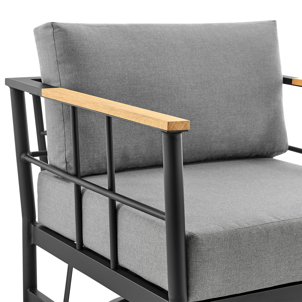 Shari Outdoor Patio Swivel Glider Lounge Chair in Black Aluminum and Teak Wood with Cushions By Armen Living | Outdoor Chairs | Modishstore - 6