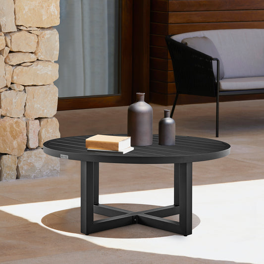 Argiope Outdoor Patio Round Coffee Table in Black Aluminum  By Armen Living | Outdoor Tables | Modishstore
