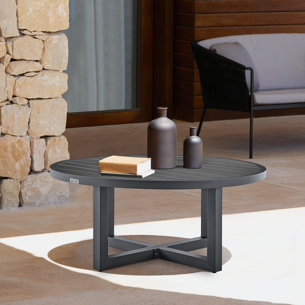 Argiope Outdoor Patio Round Coffee Table in Black Aluminum  By Armen Living | Outdoor Tables | Modishstore - 8
