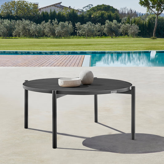 Tiffany Outdoor Patio Ruond Coffee Table in Black Aluminum By Armen Living | Outdoor Tables | Modishstore